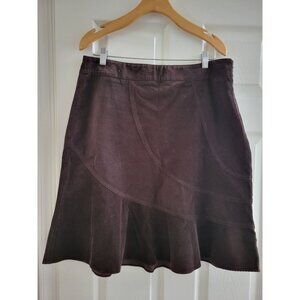 Ann Taylor Loft Chocolate Brown Corduroy Skirt Ruffle hem size 14 Dark Academia